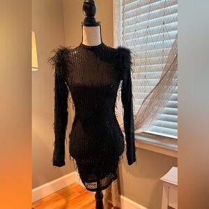 Hot and Delicious Black Feathered Dress